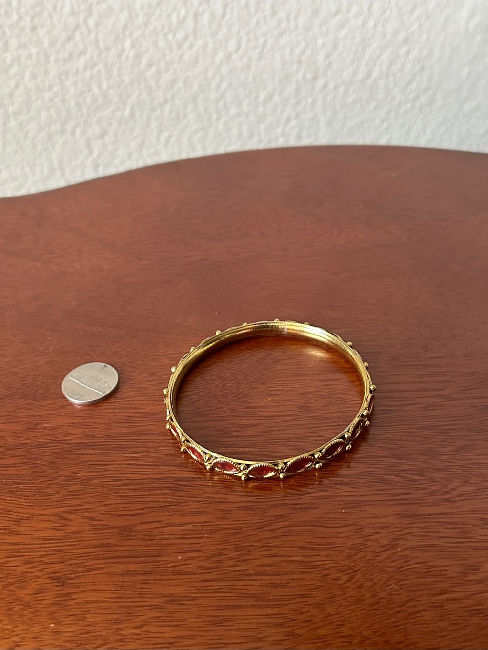Fashion Jewelry Gold-Tone Bangle with Red Marquise Stones - Picture 2 of 7